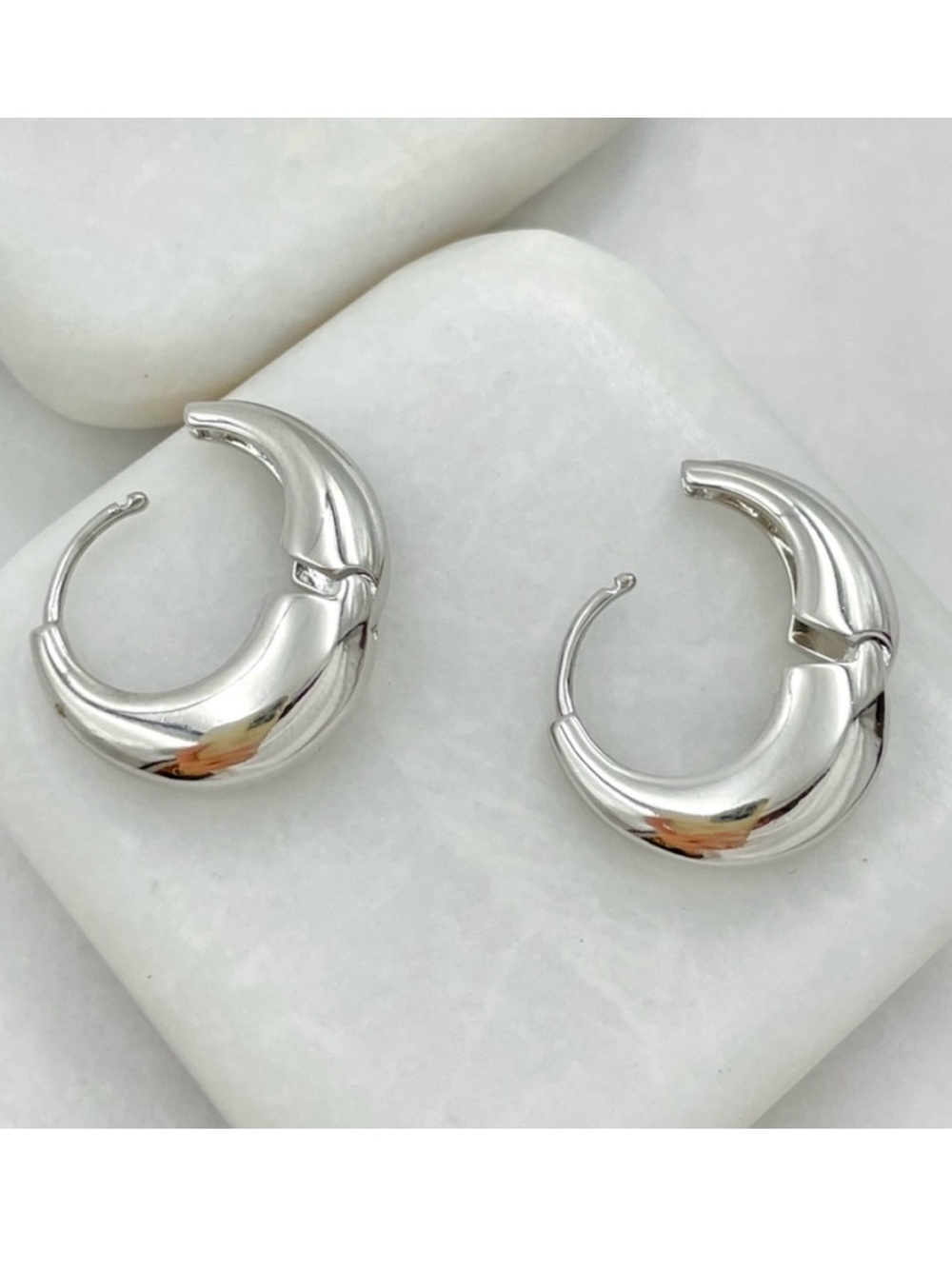 Steinless Still Silver Chunky Hoop Earrings - Picture 2 of 3